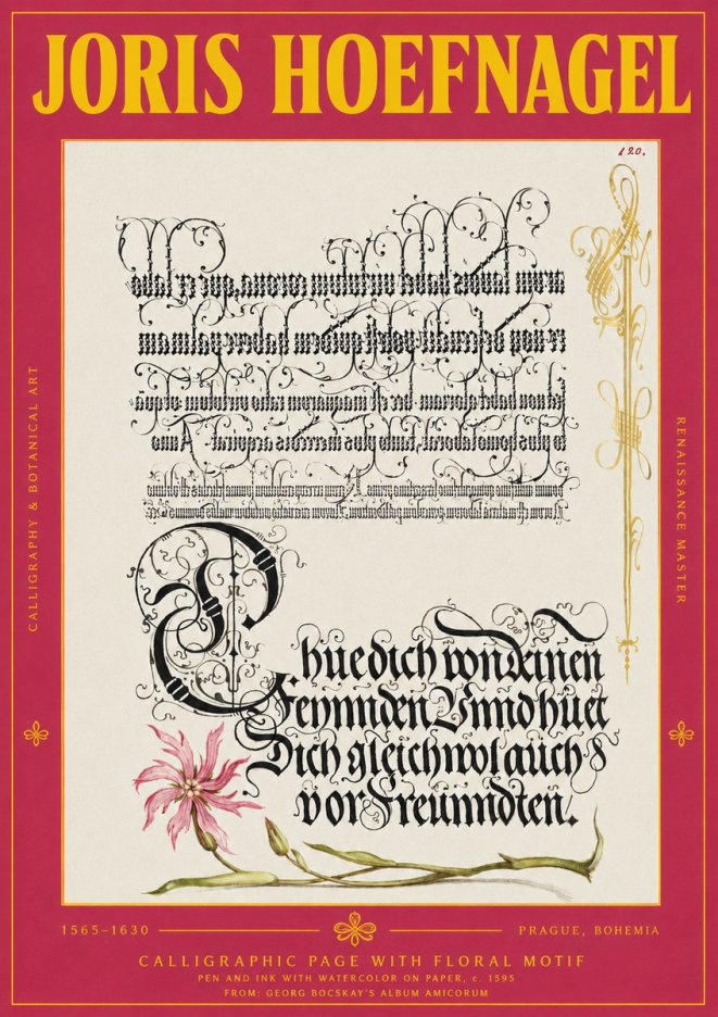Joris Hoefnagel Calligraphy with Floral Ornament No4 - Plakat