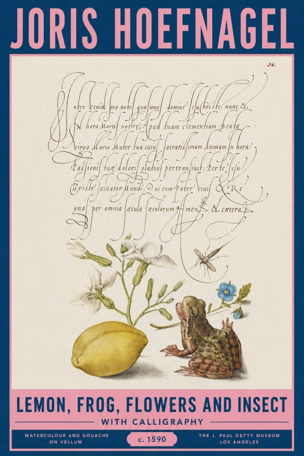 Joris Hoefnagel Nature Study with Lemon, Flowers, Frog & Insect No3 - Plakat