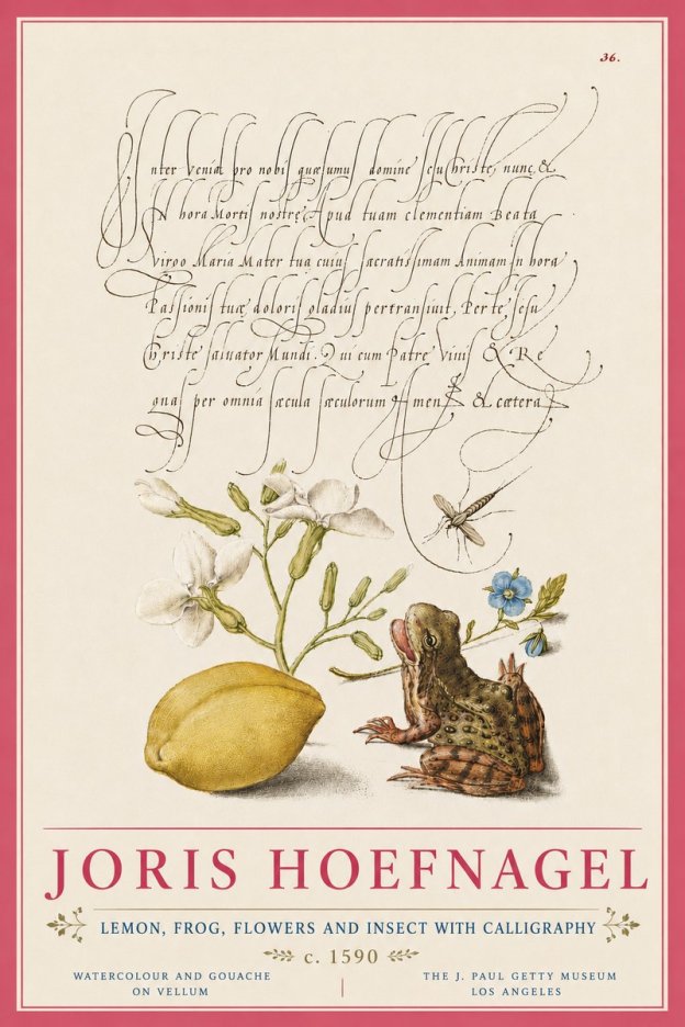 Joris Hoefnagel Nature Study with Lemon, Flowers, Frog & Insect No6 - Plakat