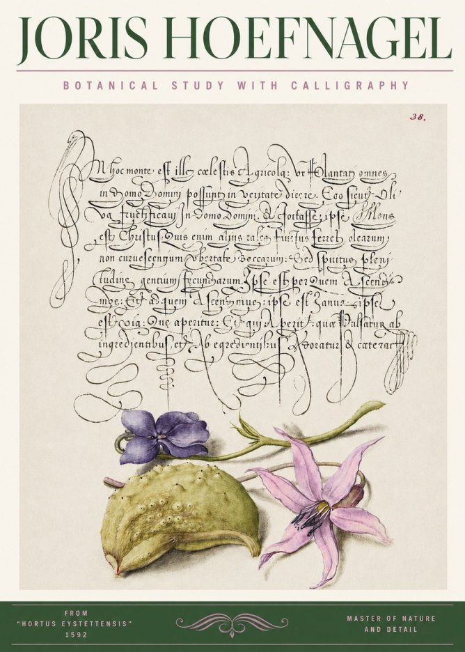 Joris Hoefnagel Botanical Study with Calligraphy I No3 - Plakat