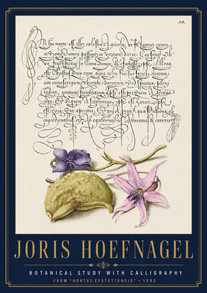 Joris Hoefnagel Botanical Study with Calligraphy I No4 - Plakat