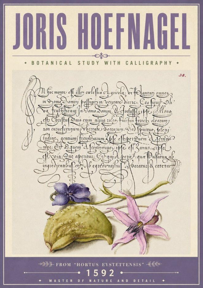 Joris Hoefnagel Botanical Study with Calligraphy I No6 - Plakat