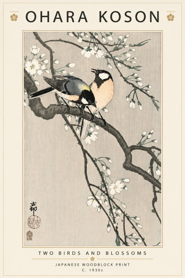 Ohara Koson Two Birds and Blossoms I No5 - Plakat