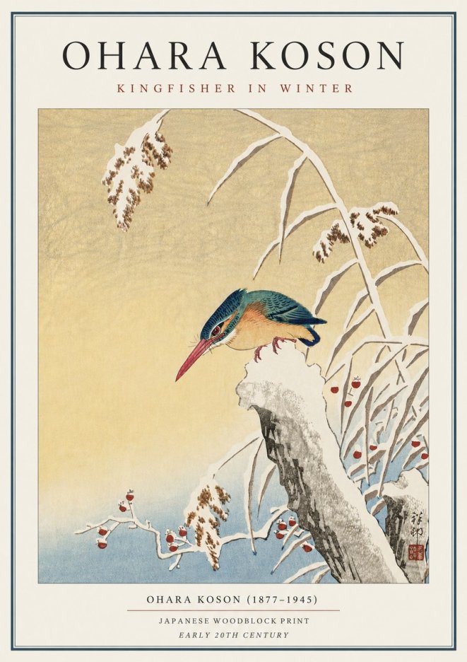 Ohara Koson Kingfisher in Winter I No3 - Plakat