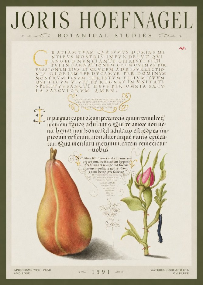 Joris Hoefnagel Aphorisms with Pear and Rose No1 - Plakat