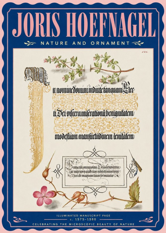 Joris Hoefnagel Illuminated Manuscript Page with Flowers and Insect No4 - Plakat