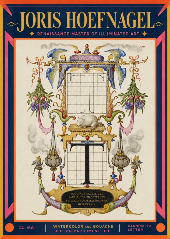Joris Hoefnagel Letter T with Biblical Verse No2 - Plakat