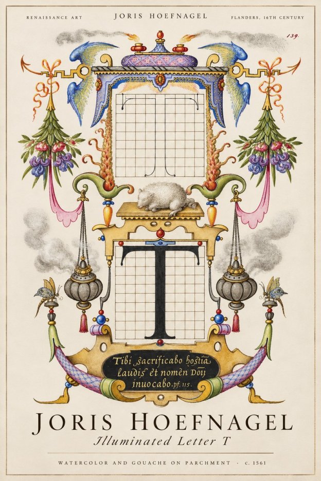 Joris Hoefnagel Letter T with Biblical Verse No3 - Plakat