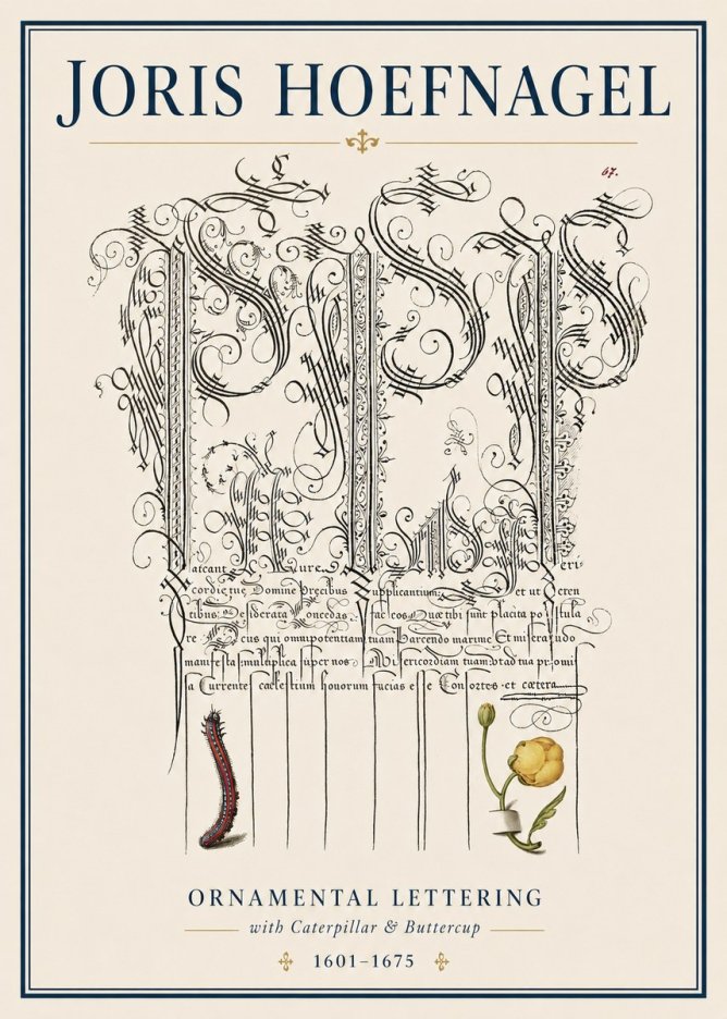 Joris Hoefnagel Ornamental Calligraphy with Caterpillar and Buttercup No4 - Plakat