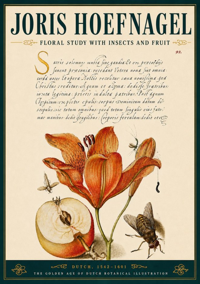 Joris Hoefnagel Floral Study with Insects and Fruit No6 - Plakat