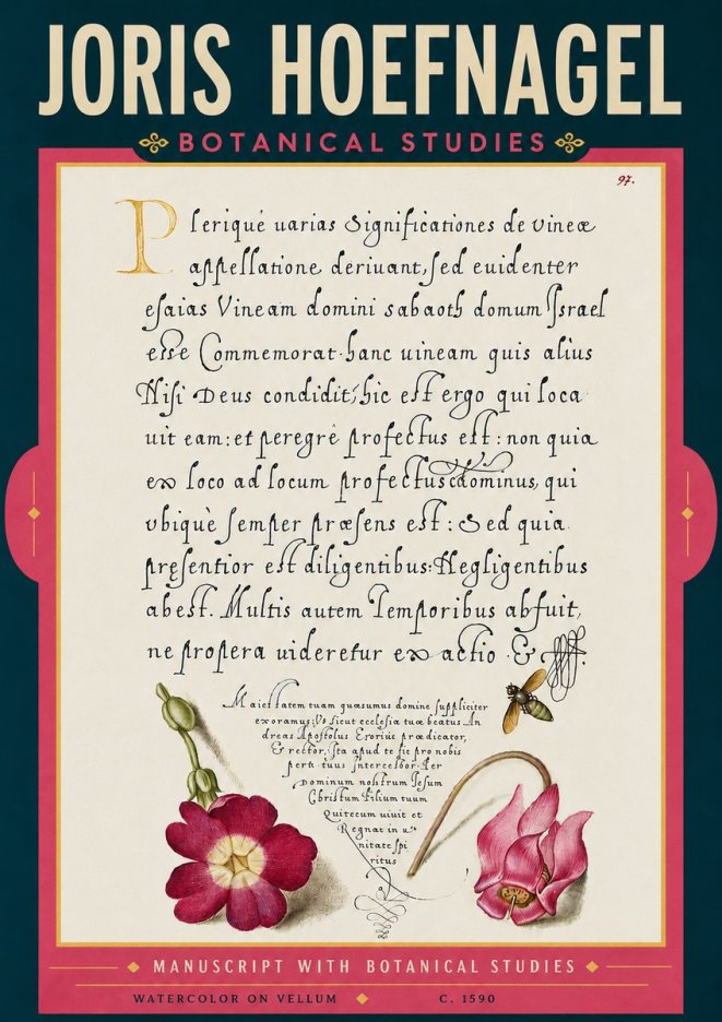 Joris Hoefnagel Manuscript with Botanical Studies No6 - Plakat