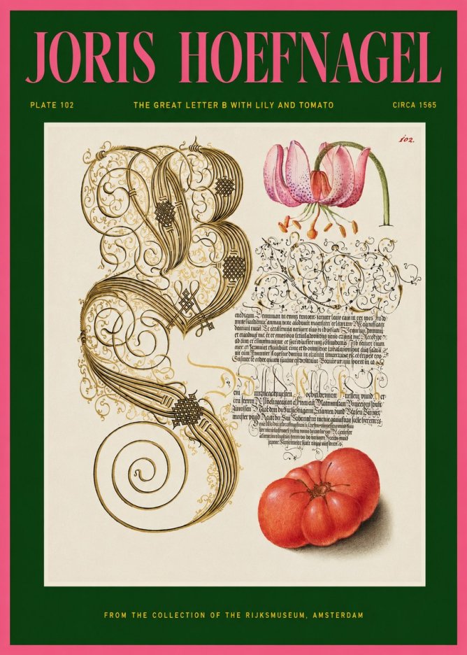 Joris Hoefnagel The Great Letter B with Lily and Tomato No2 - Plakat
