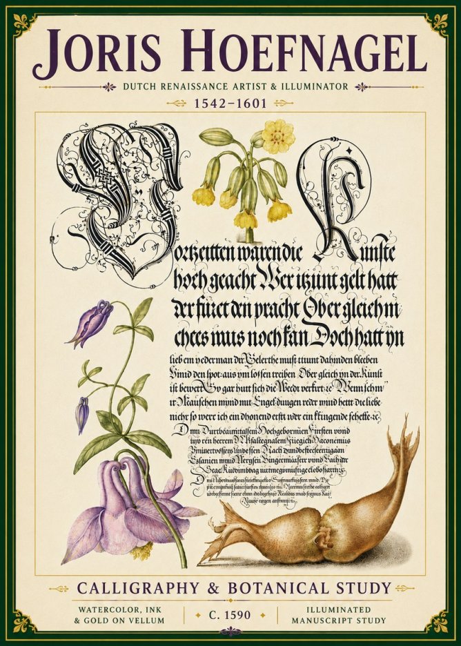 Joris Hoefnagel Calligraphy & Botanical Study No6 - Plakat