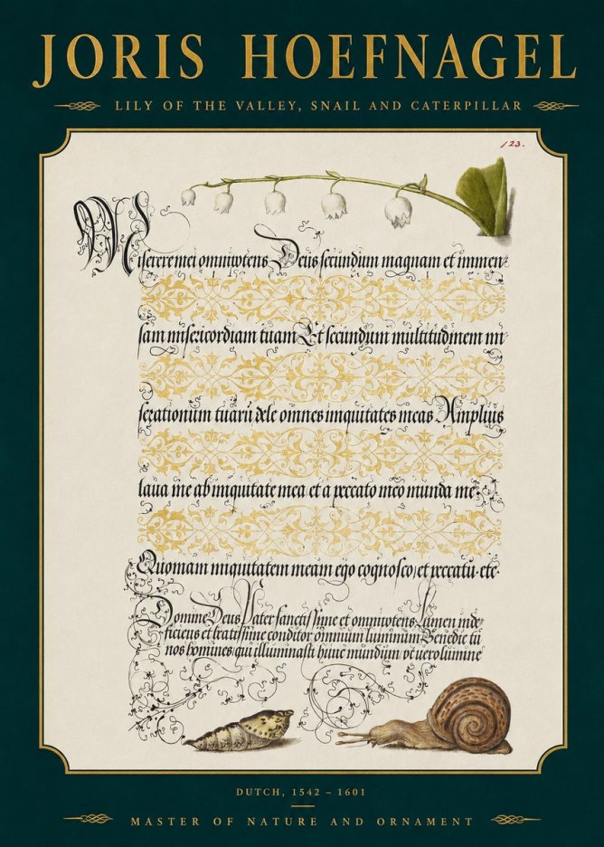 Joris Hoefnagel Lily of the Valley, Snail and Caterpillar No2 - Plakat