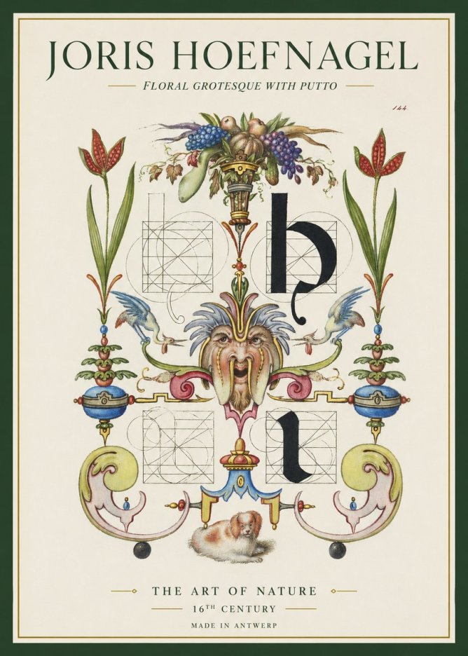 Joris Hoefnagel Floral Grotesque with Putto No1 - Plakat