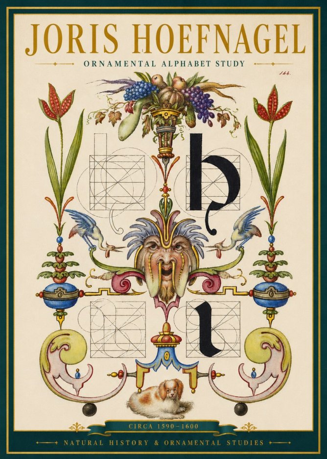 Joris Hoefnagel Floral Grotesque with Putto No3 - Plakat