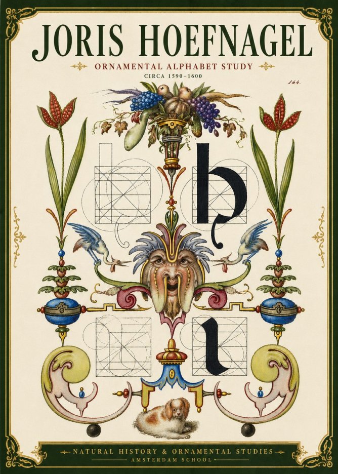 Joris Hoefnagel Floral Grotesque with Putto No6 - Plakat