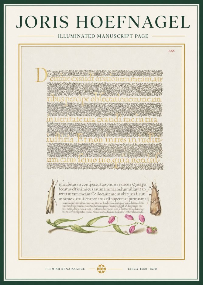 Joris Hoefnagel Illuminated Manuscript Page II No1 - Plakat