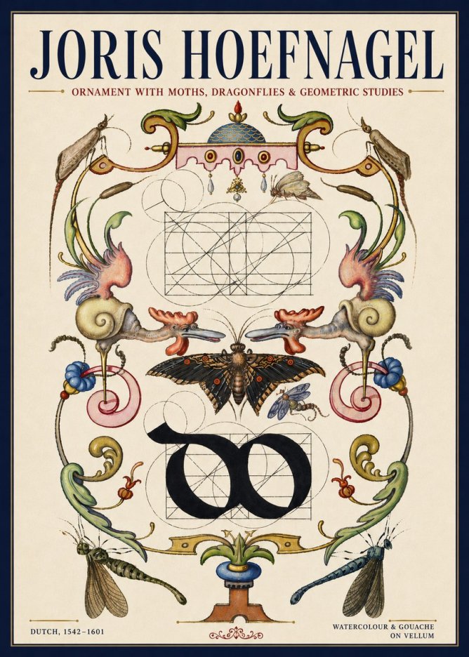 Joris Hoefnagel Ornament with Moths, Dragonflies & Geometric Studies No3 - Plakat