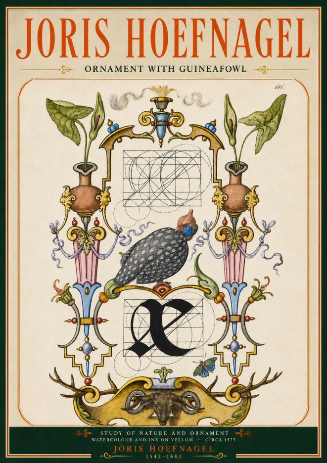 Joris Hoefnagel Ornament with Guineafowl No5 - Plakat