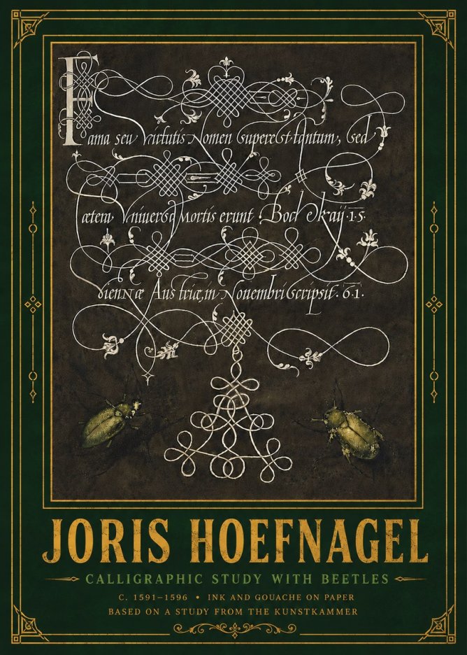 Joris Hoefnagel Calligraphic Study with Beetles No6 - Plakat