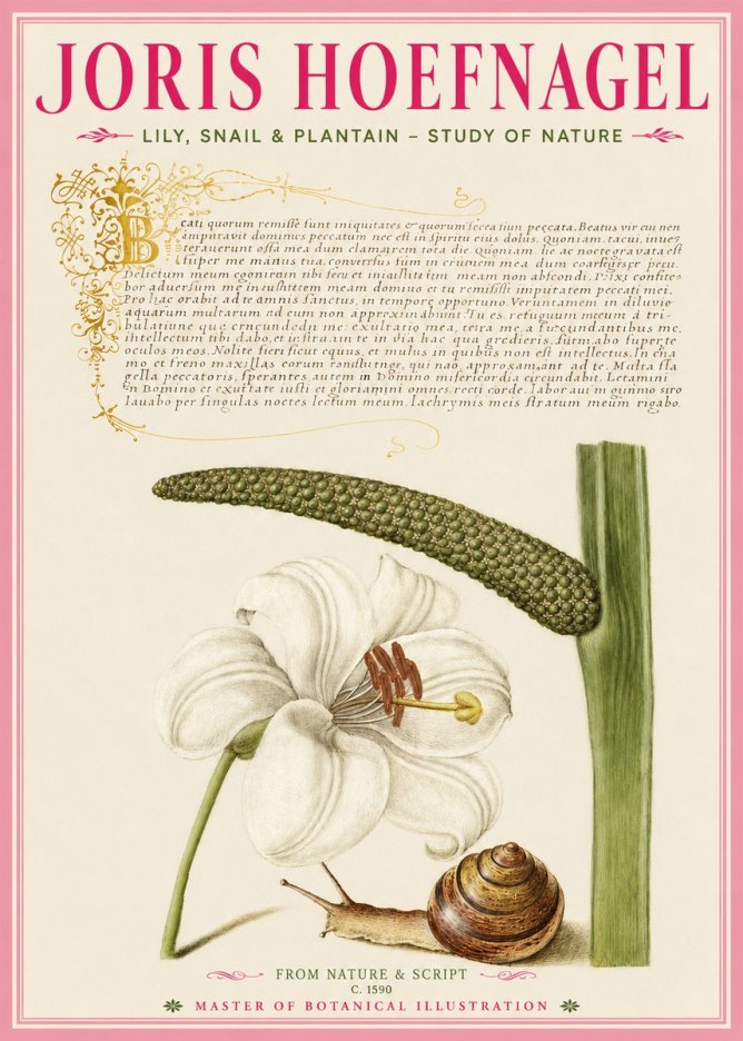 Joris Hoefnagel Lily, Snail & Plantain - Study of Nature No2 - Plakat