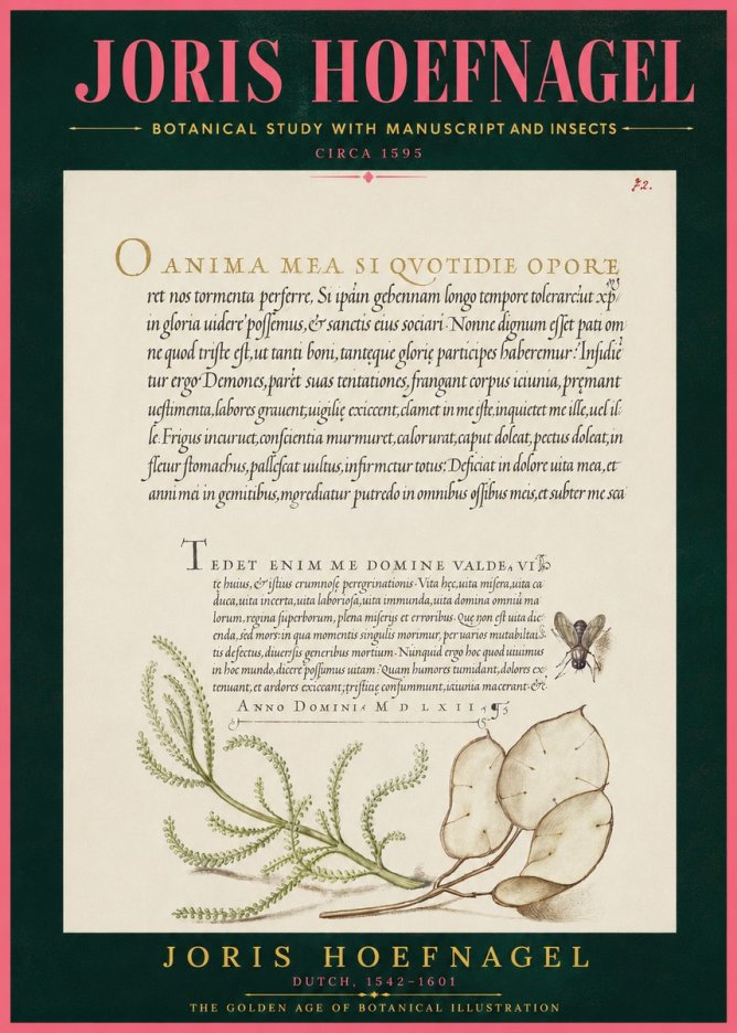 Joris Hoefnagel Botanical Study with Manuscript and Insects No4 - Plakat