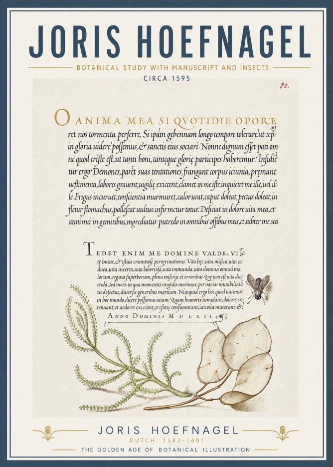 Joris Hoefnagel Botanical Study with Manuscript and Insects No5 - Plakat