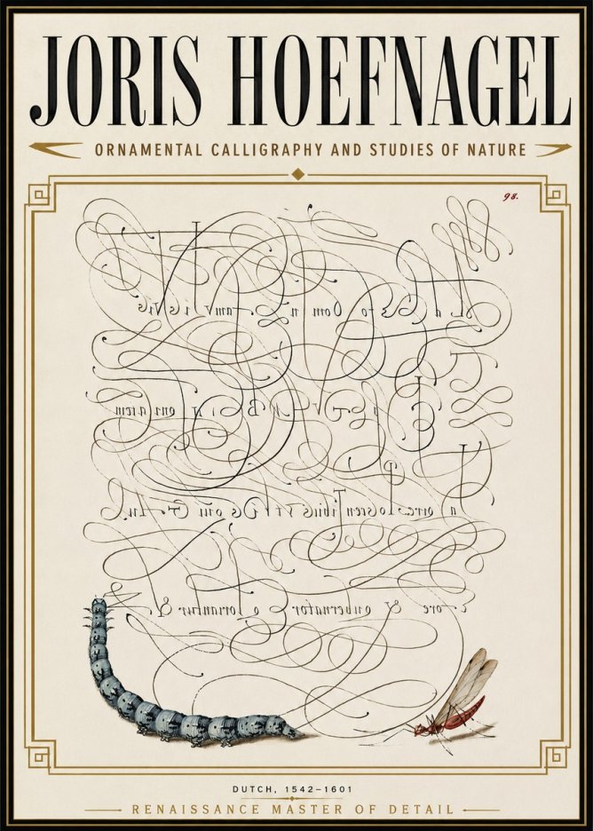 Joris Hoefnagel Ornamental Calligraphy and Studies of Nature No6 - Plakat