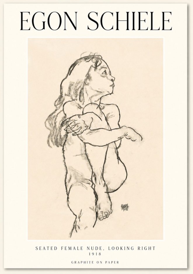 Schiele Seated Female Nude, Looking Right No1 - Plakat