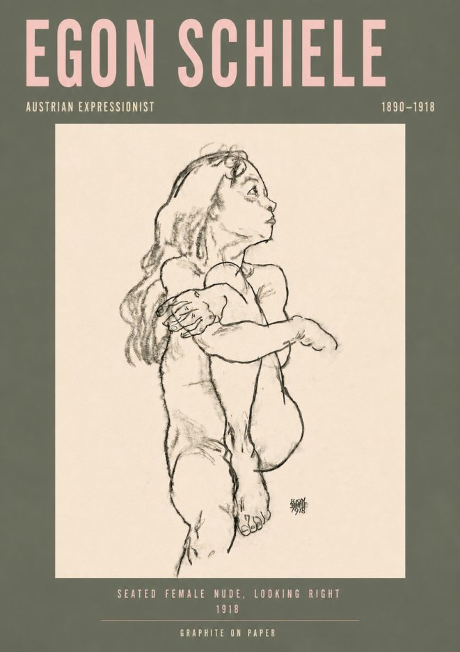 Schiele Seated Female Nude, Looking Right No4 - Plakat