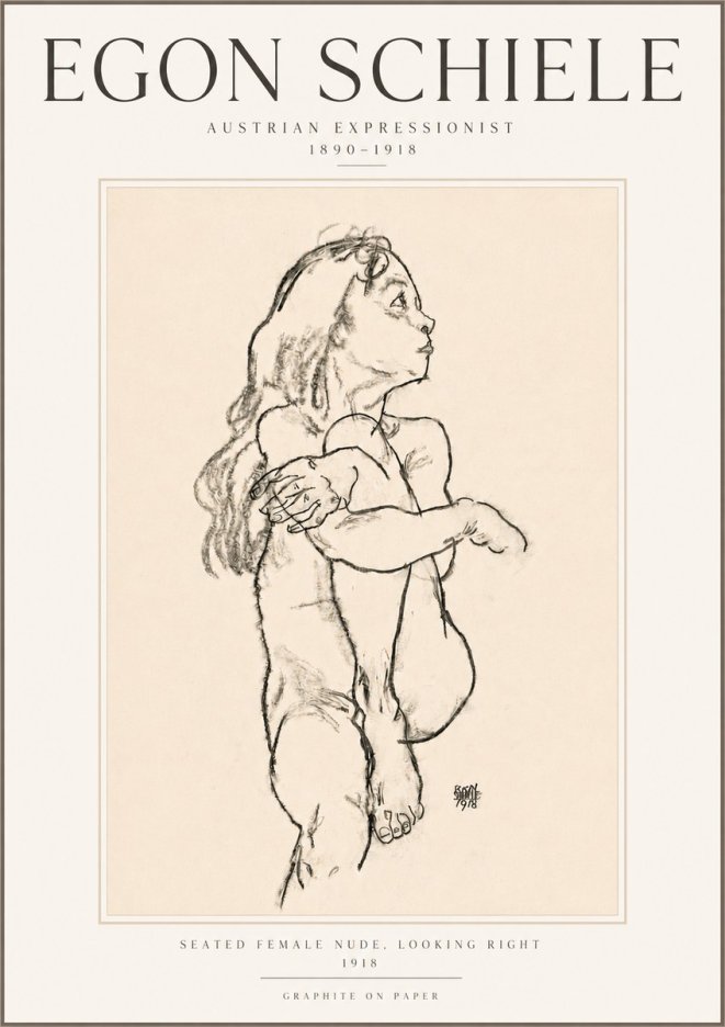 Schiele Seated Female Nude, Looking Right No5 - Plakat