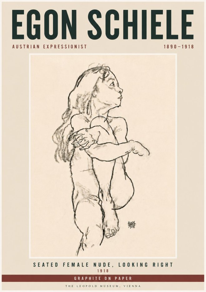 Schiele Seated Female Nude, Looking Right No6 - Plakat