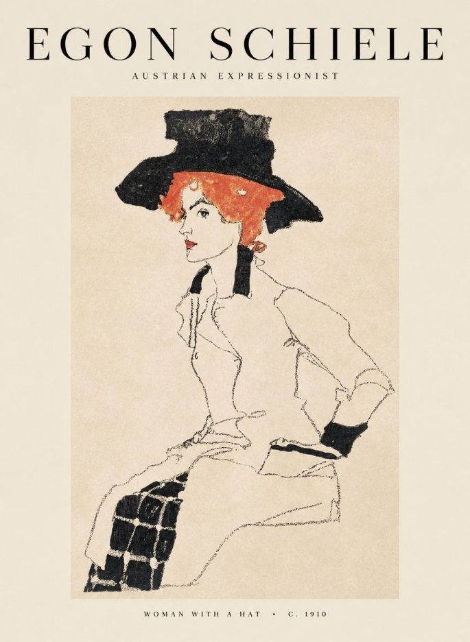 Schiele Woman with a Hat No1 - Plakat