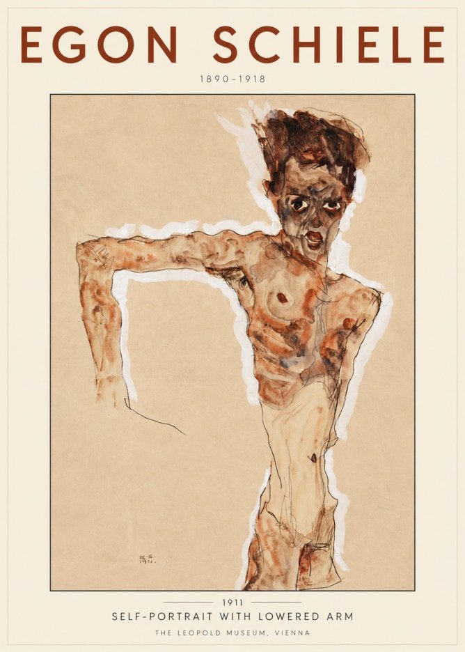 Schiele Self-portrait with Lowered Arm No3 - Plakat