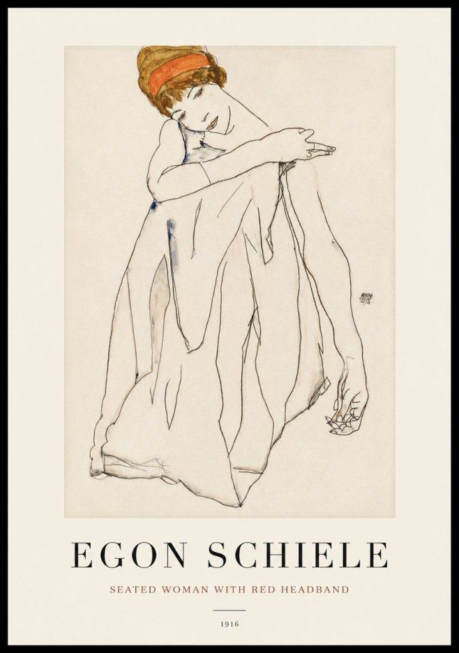 Schiele Seated Woman with Red Headband No1 - Plakat