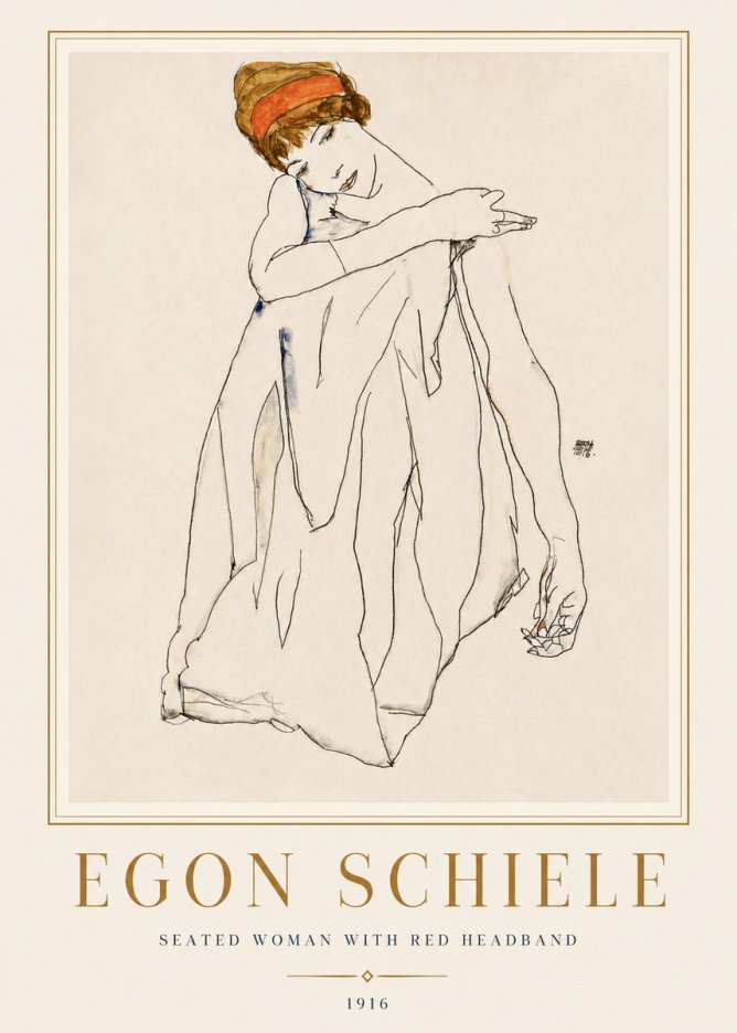 Schiele Seated Woman with Red Headband No4 - Plakat