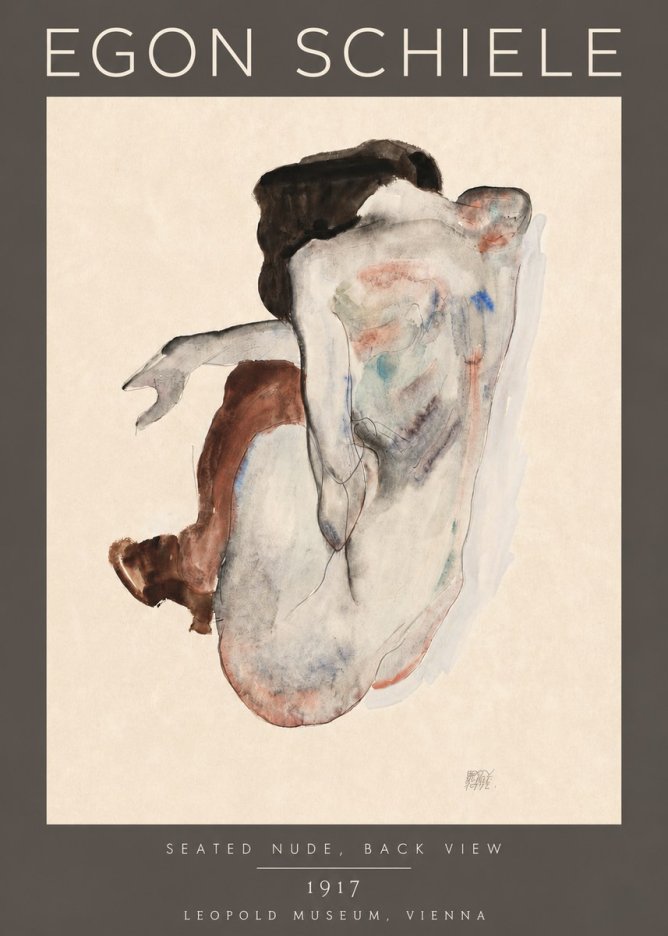 Schiele Seated Nude, Back View No4 - Plakat