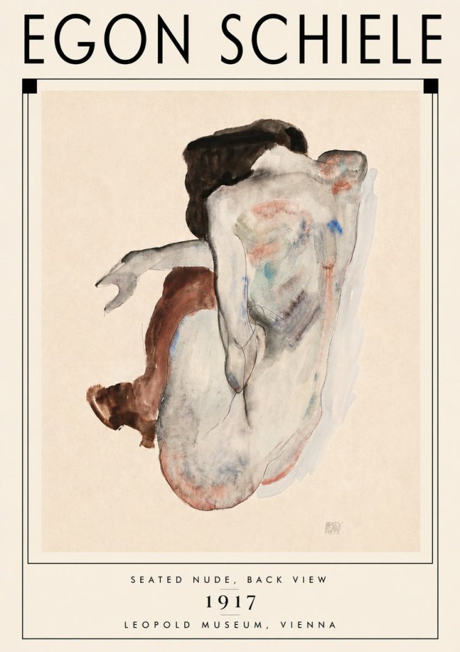 Schiele Seated Nude, Back View No6 - Plakat