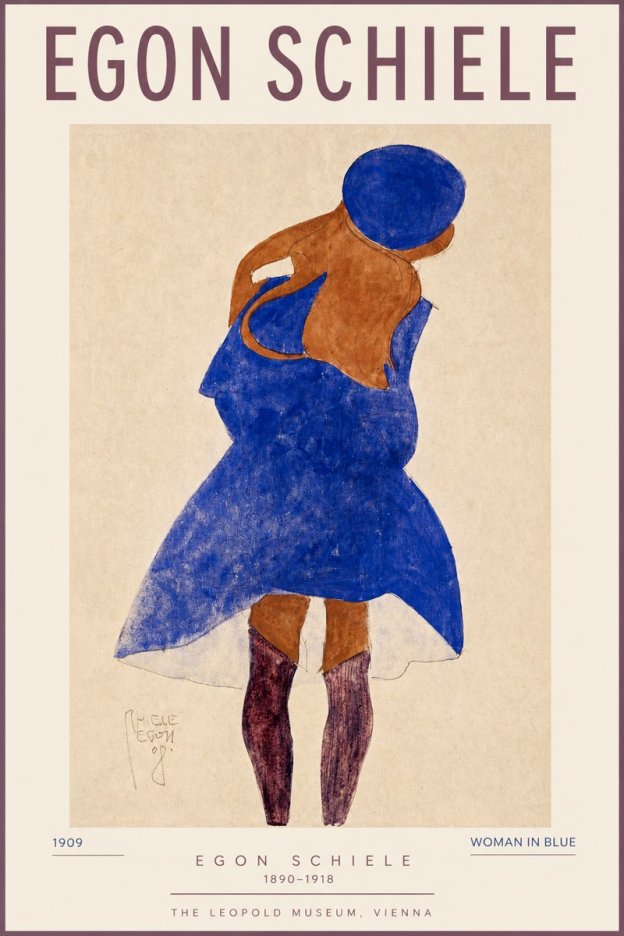 Schiele Blue Dress (Girl in Blue) No3 - Plakat