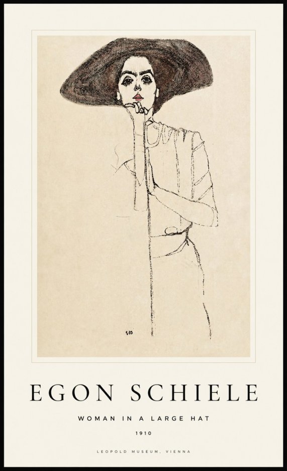 Schiele Woman in a Large Hat No1 - Plakat