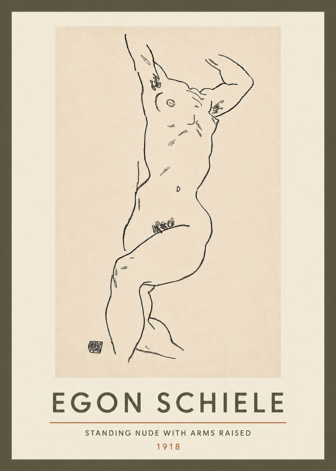 Schiele Standing Nude with Arms Raised No3 - Plakat