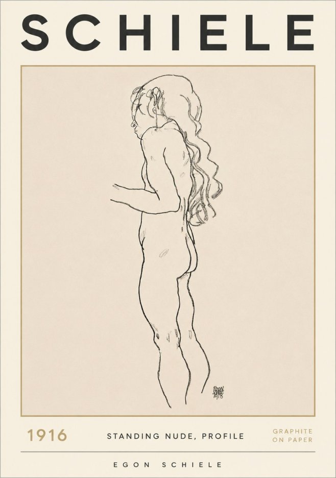 Schiele Standing Nude, Profile No2 - Plakat
