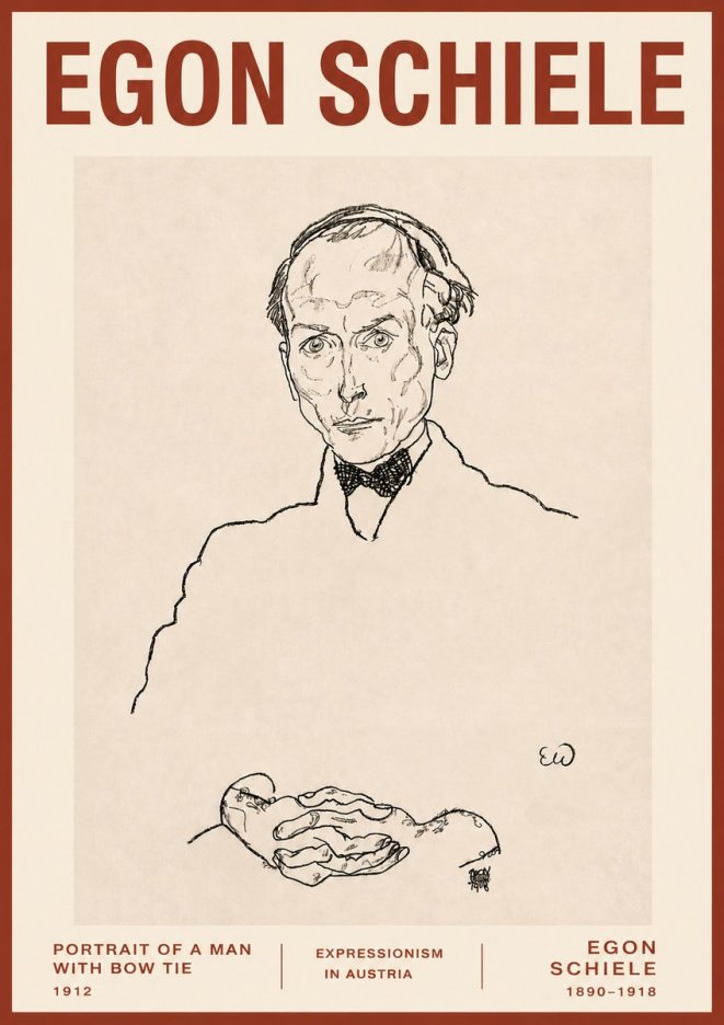 Schiele Portrait of a Man with Bow Tie, 1912 No3 - Plakat
