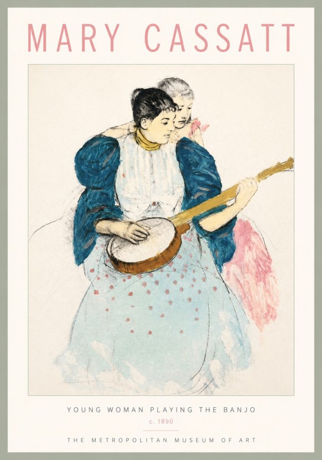 Mary Cassatt Young Woman Playing the Banjo No5 - Plakat