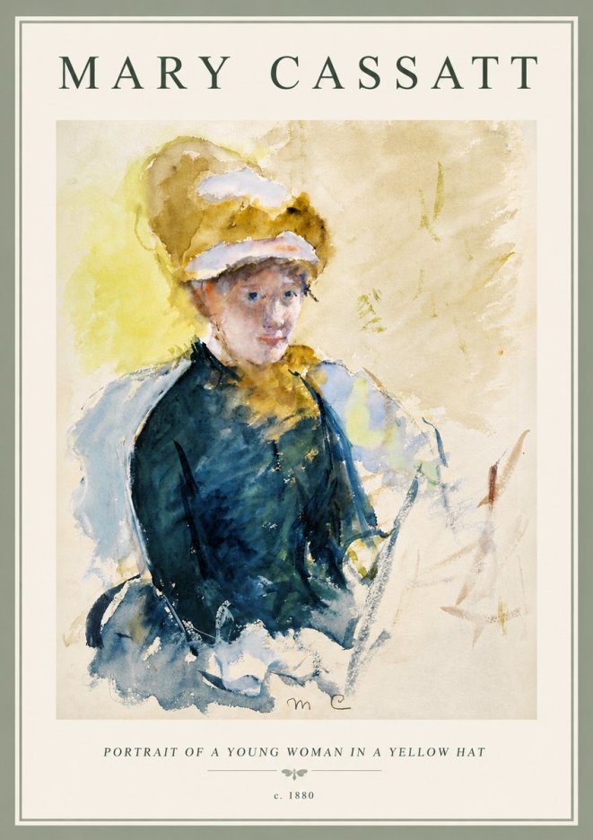 Mary Cassatt Portrait of a Young Woman in a Yellow Hat No6 - Plakat