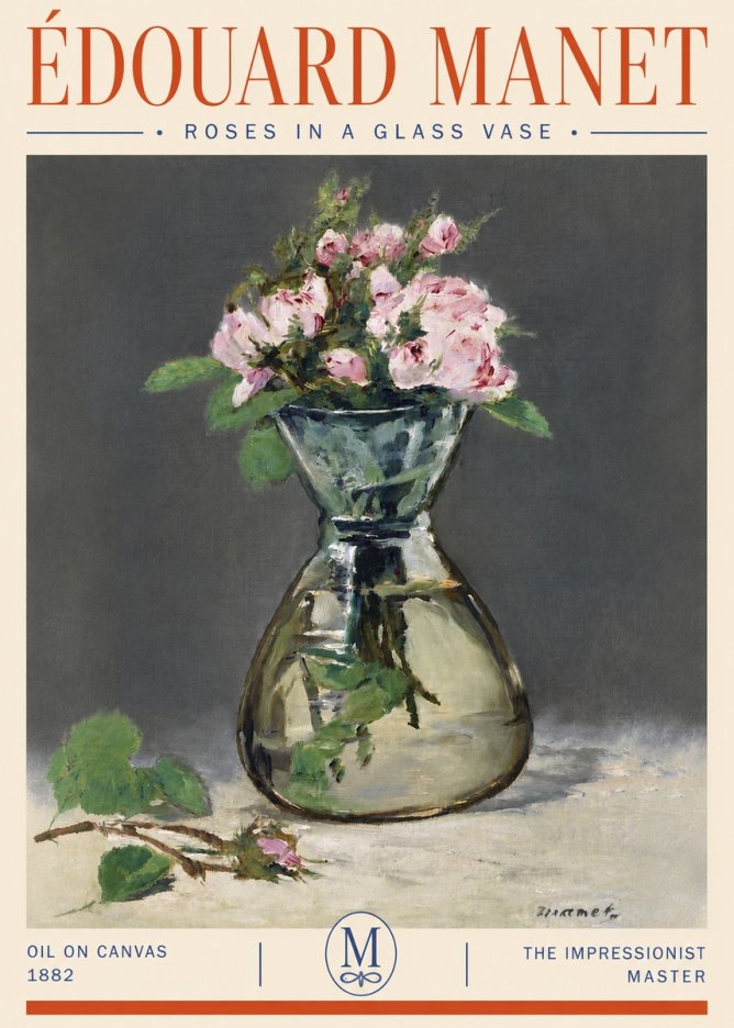 Édouard Manet Roses in a Glass Vase II No4 - Plakat