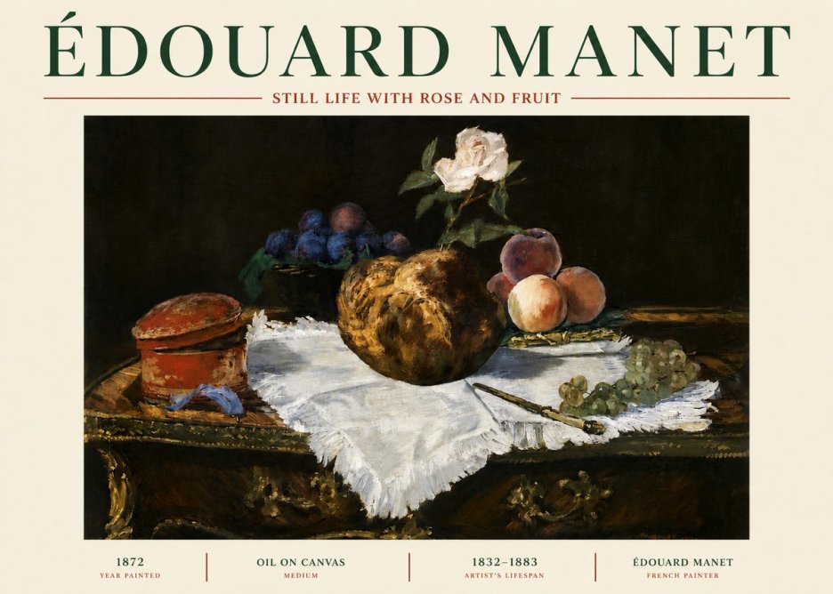 Édouard Manet Still Life with Rose and Fruit No5 - Plakat