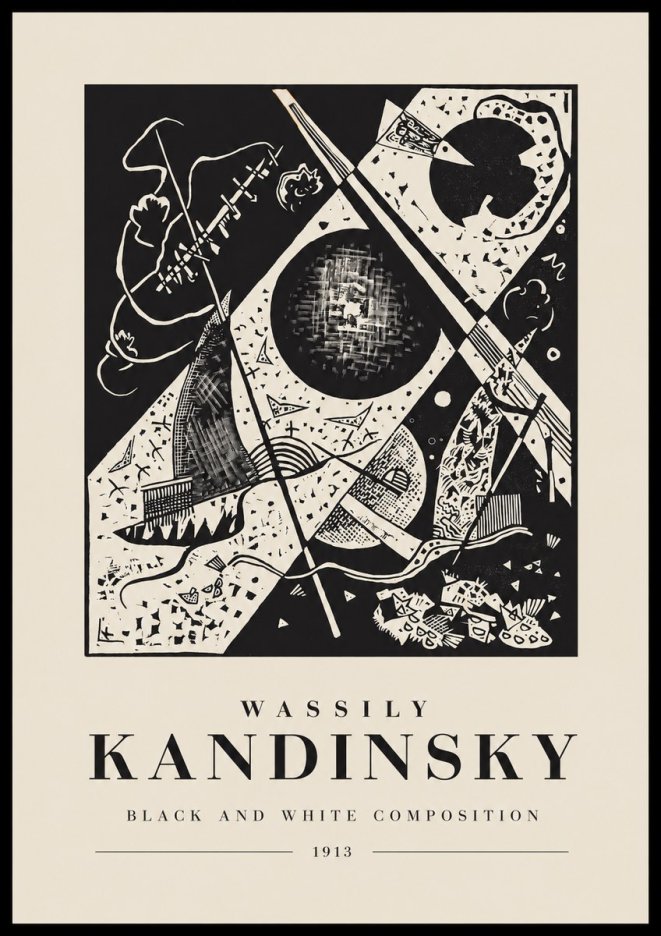 Kandinsky Black and White Composition No1 - Plakat