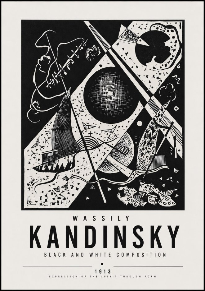 Kandinsky Black and White Composition No5 - Plakat